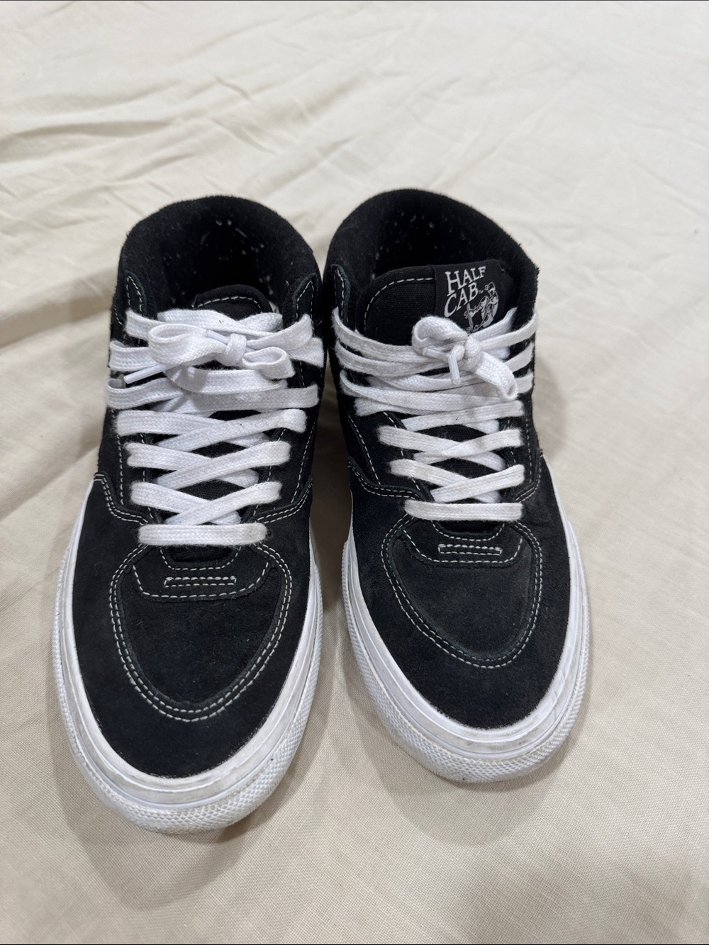 Half Cab Vans Kids Black Suede Mid-Top Sneakers with White Laces - Picture 7 of 8